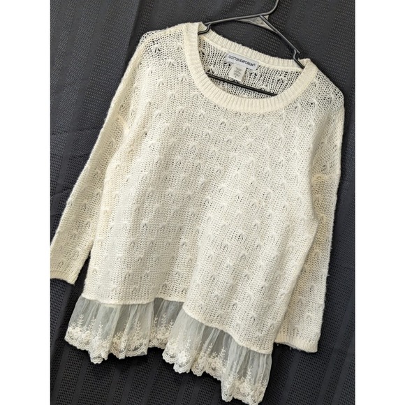 NWOT! COTTON EMPORIUM! VANILLA CREAM LACE SKIRTED PULLOVER SWEATER! SZ S - Picture 1 of 7